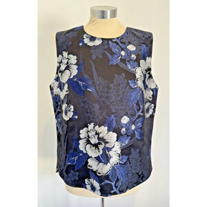 JUDITH & CHARLES Floral Jacquard Sleeveless Blouse Black Blue Silver Size 12